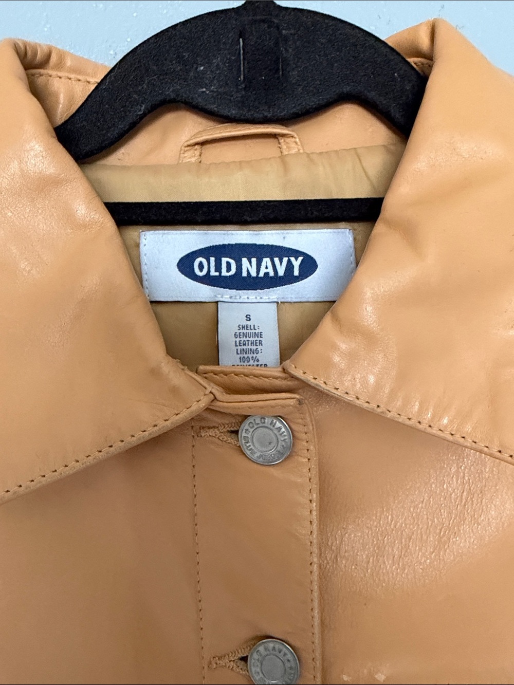 Vintage Y2K 90’s Old Navy Women’s Camel Tan Leather Trucker Jacket Size Small - Picture 12 of 14